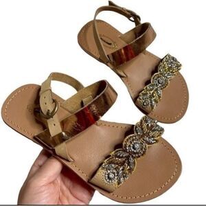 Joyfolie‎ Girls Rhinestones Detailed Sandals Size 1 Youth Leather Shoes Sparkly